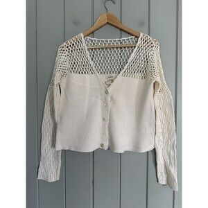 Sundance Soft Sampler Cardigan Sweater S Small Crocheted White Long Sleeves